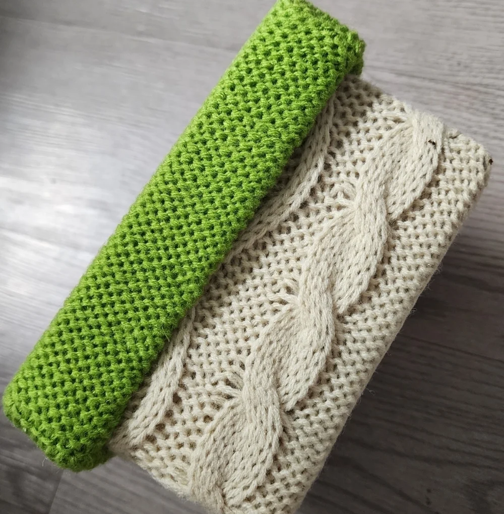 Cozy Green and Cream Knitted Crochet Handmade Box Vintage